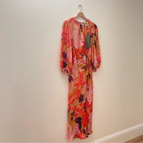 Farm Rio Beige Jungle Panther Viscose Midi Dres - Picture 7 of 8